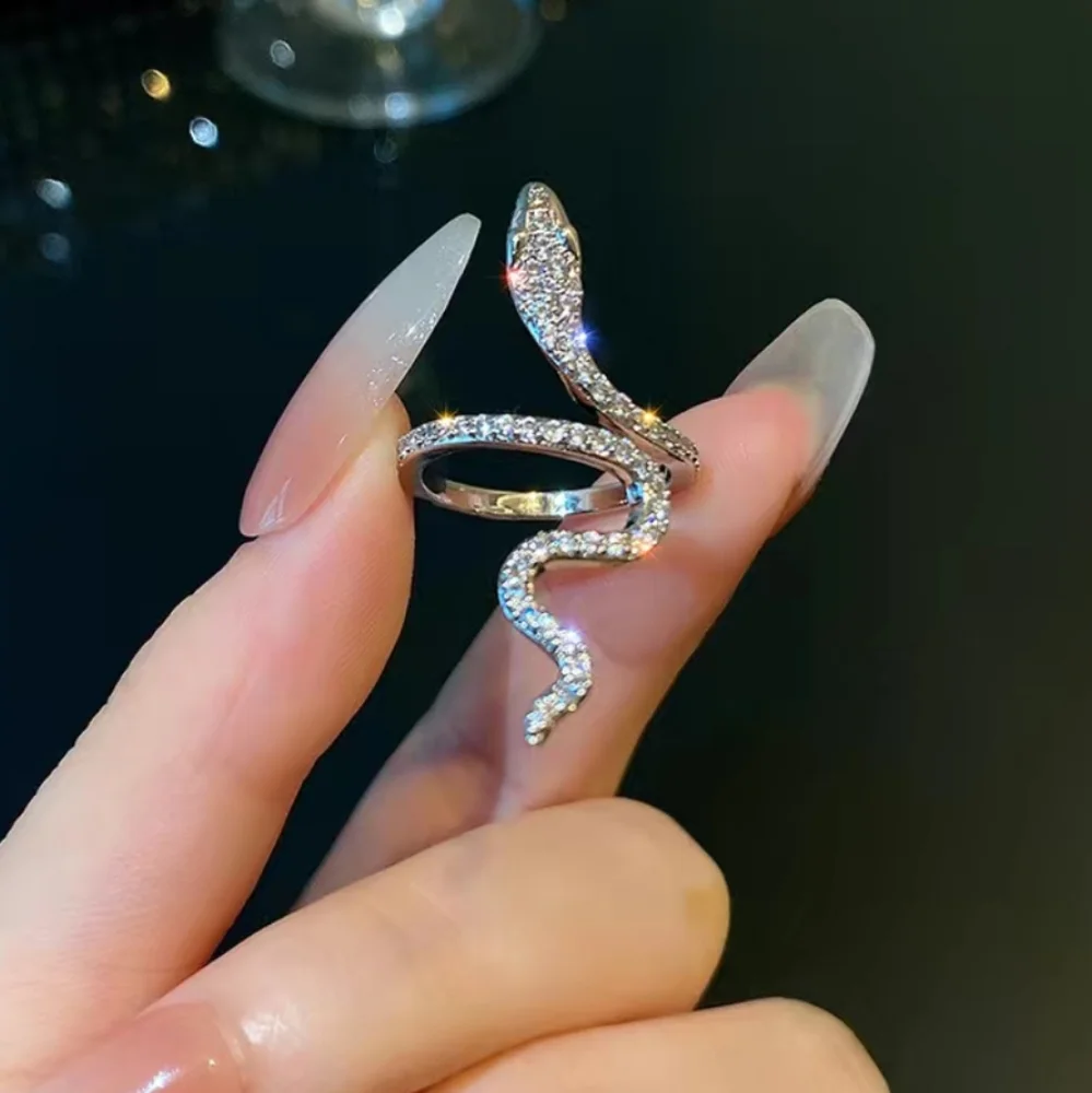 Rhinestone Snake Ring Adjustable